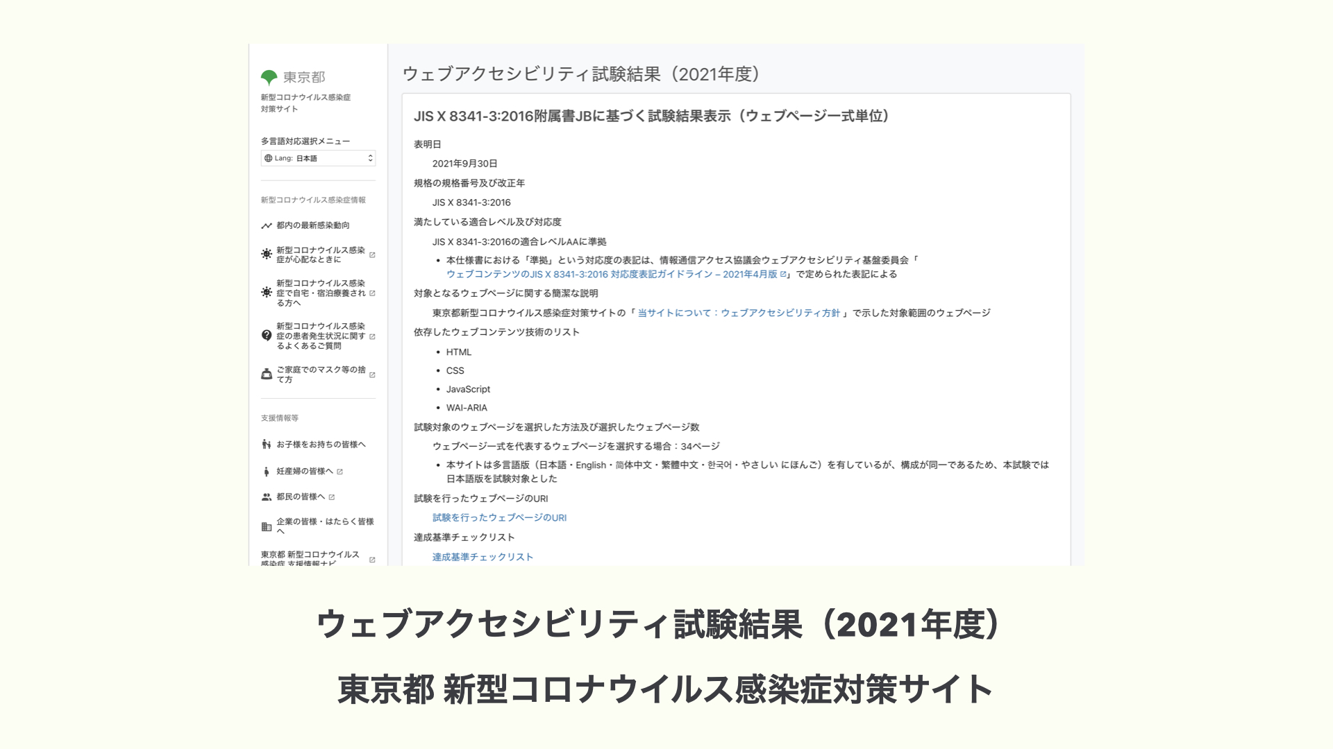 ウェブアクセシビリティ試験結果（2021年度）東京都 新型コロナウイルス感染症対策サイト