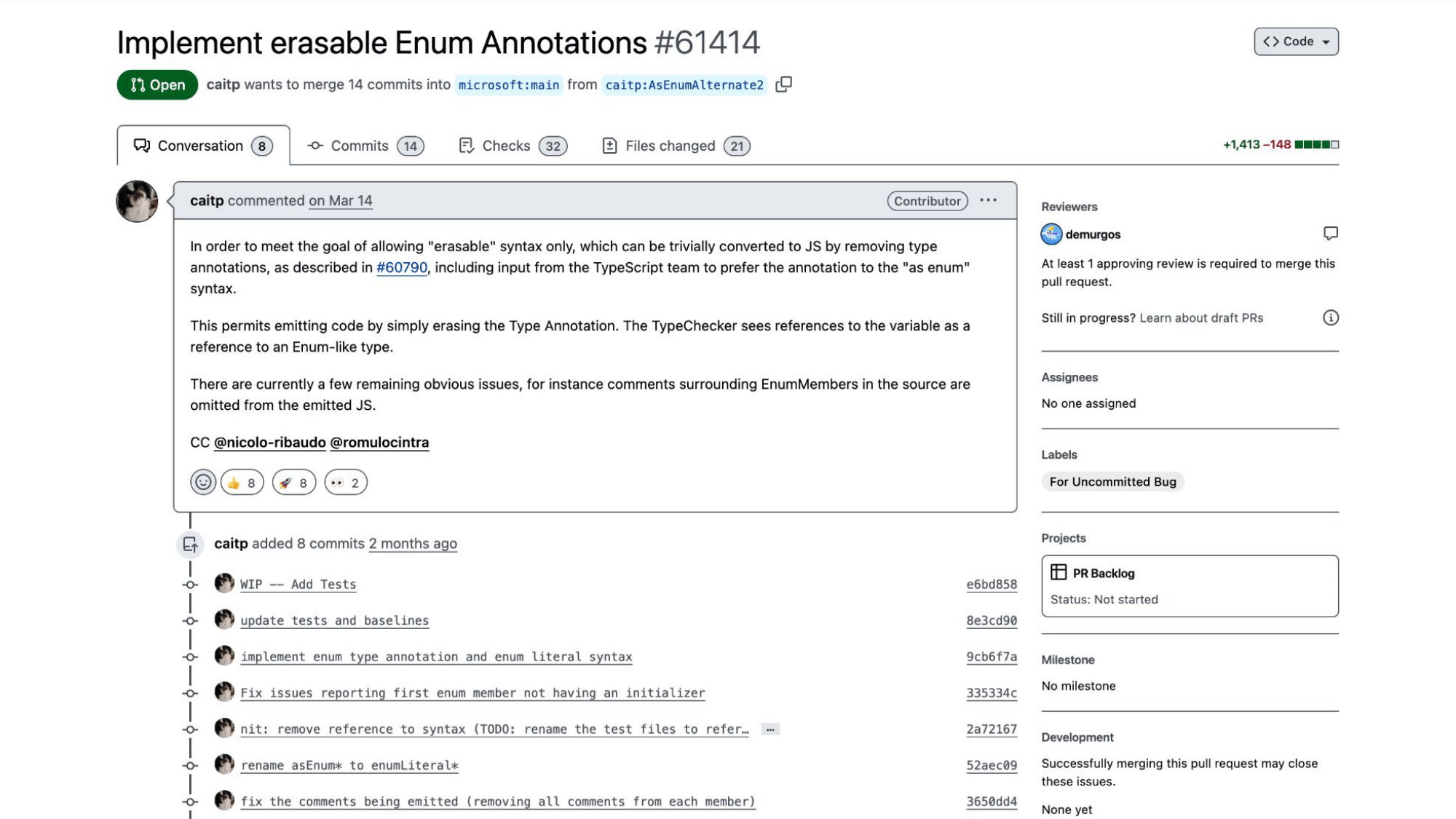 TypeScriptリポジトリのImplement erasable Enum AnnotationsというGitHub PullRequest